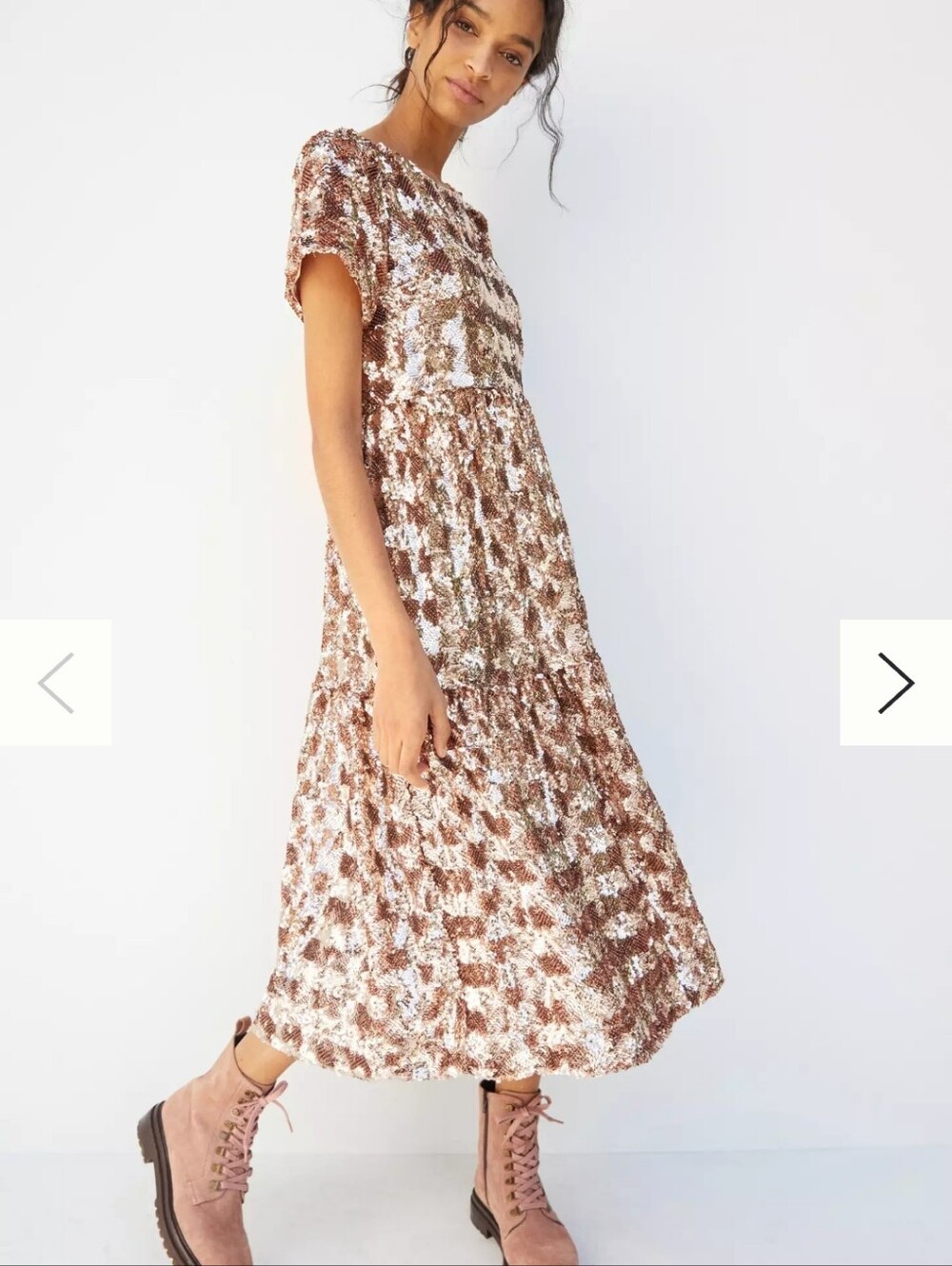 Maeve By Anthro Bernadette Midi Sequin Dress Large Rose Gold